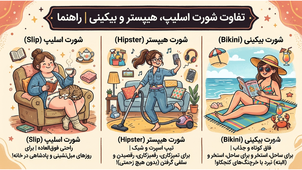 تفاوت شورت اسلیپ، هیپستر و بیکینی، راهنمای کامل