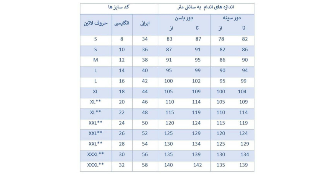 راهنمای انتخاب سایز لباس زنانه | بوتیک ناز
