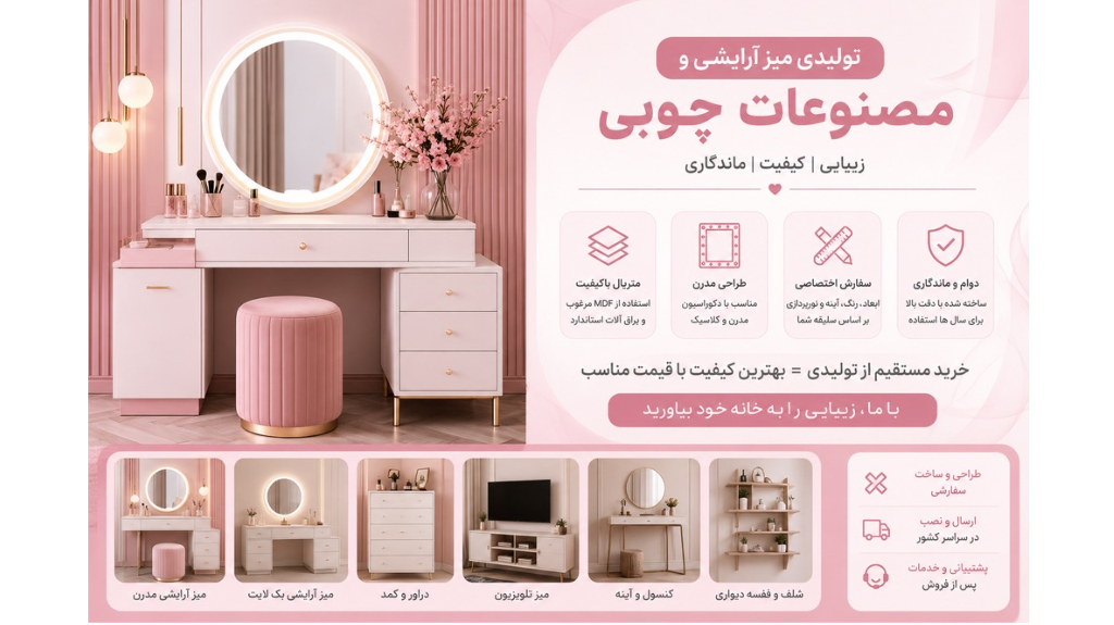 تولیدی میز آرایشی مدرن و مصنوعات چوبی سفارشی