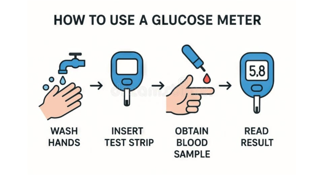 راهنمای گام‌به‌گام استفاده از دستگاه تست قند خون (Glucometer)