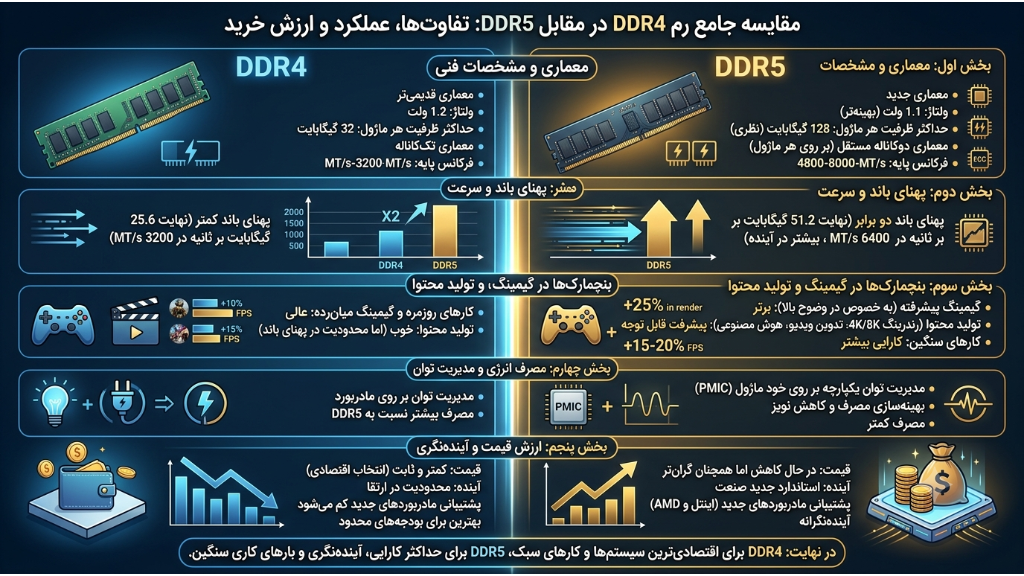 تفاوت رم DDR5 و DDR4 در عملکرد واقعی؛ بررسی فنی