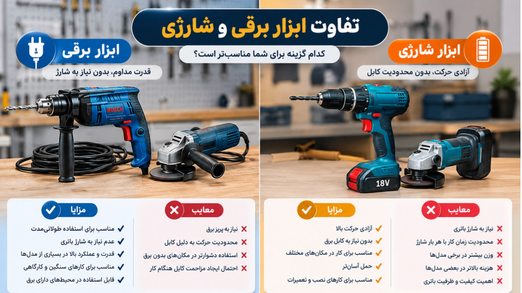 تفاوت ابزار برقی و شارژی چیست؟ کدام گزینه بهتر است؟