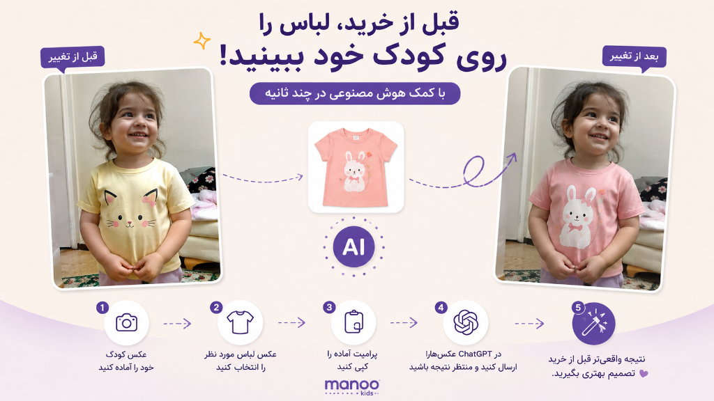 قبل از خرید، لباس را روی تن کودک خود ببینید! 👕✨