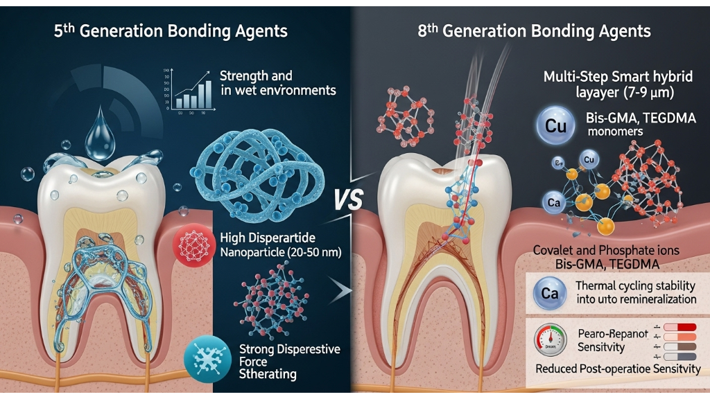 تحلیل مولکولی و بالینی باندینگ‌های دندانی نسل پنجم و هشتم.