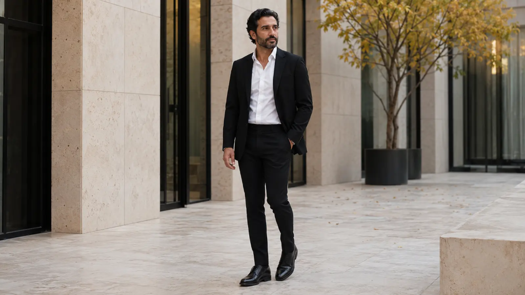 استایل سیاه‌وسفید مردانه؛ راهنمای ست کت، پیراهن و شلوار