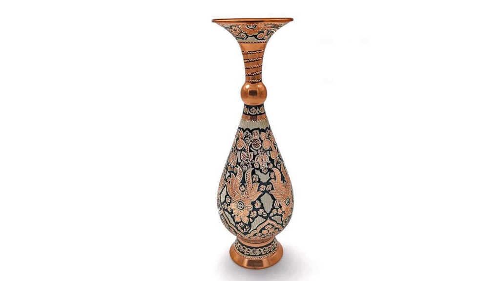 هدیه روز معلم با گلدان مسی نقره کوب