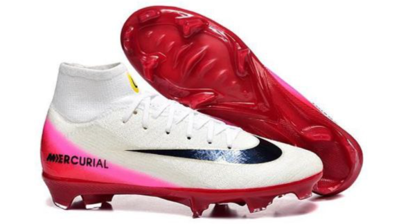 کفش فوتبال نایک Mercurial سفید با پاشنه صورتی
