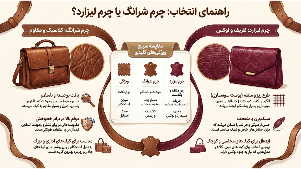 تفاوت چرم شرانگ و چرم لیزارد