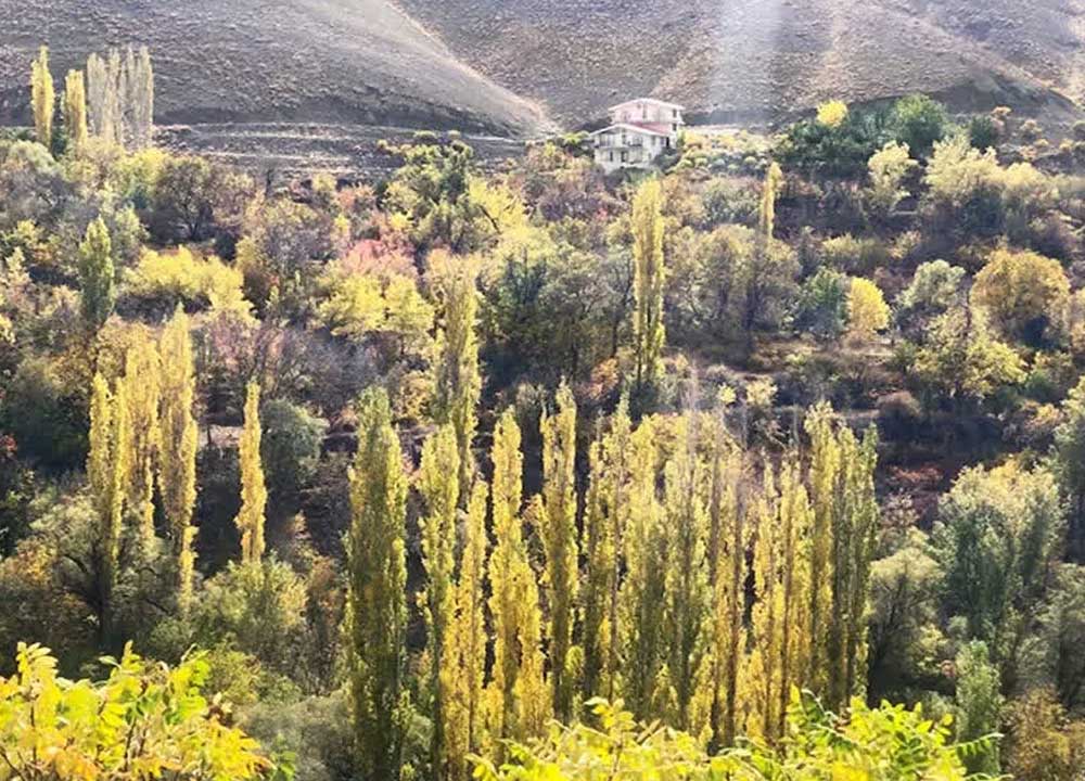 یک خانه ویلایی در طبیعت پاییزی رنگارنگ ارنگه کرج