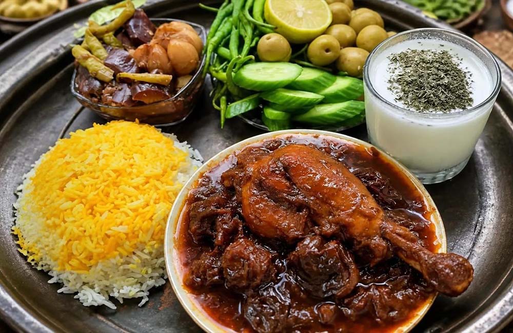آلو مسما در کنار برنج و مخلفات