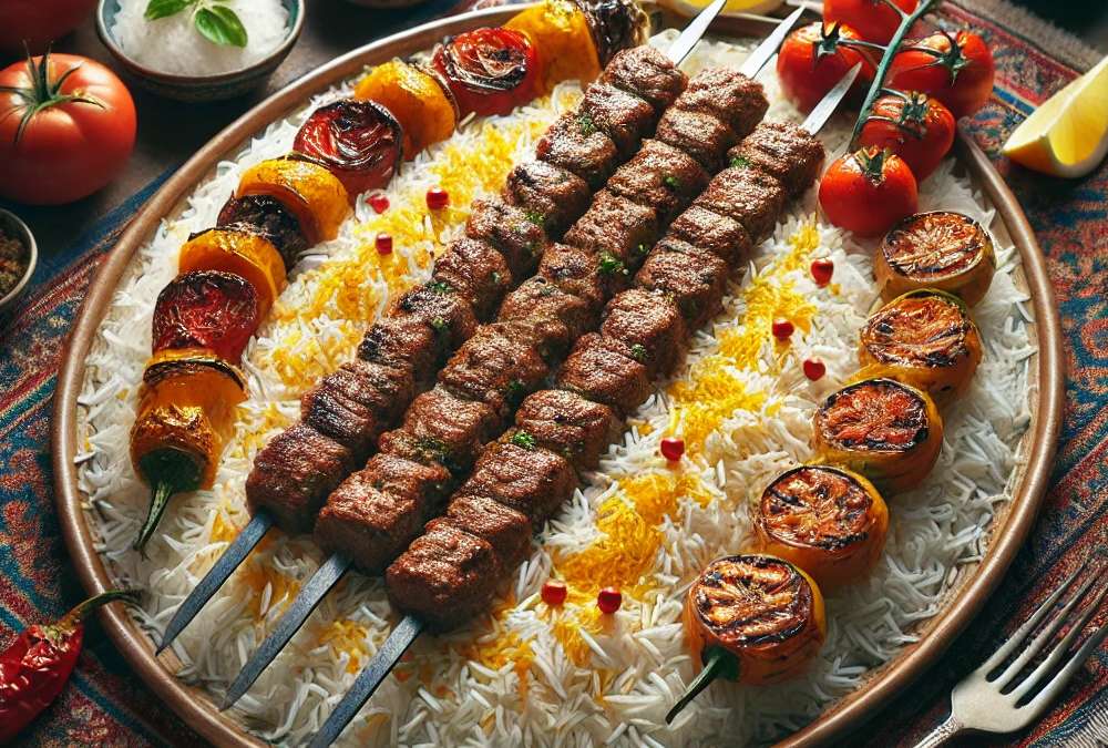 یک پرس چلو کباب کوبیده در کبابی امید