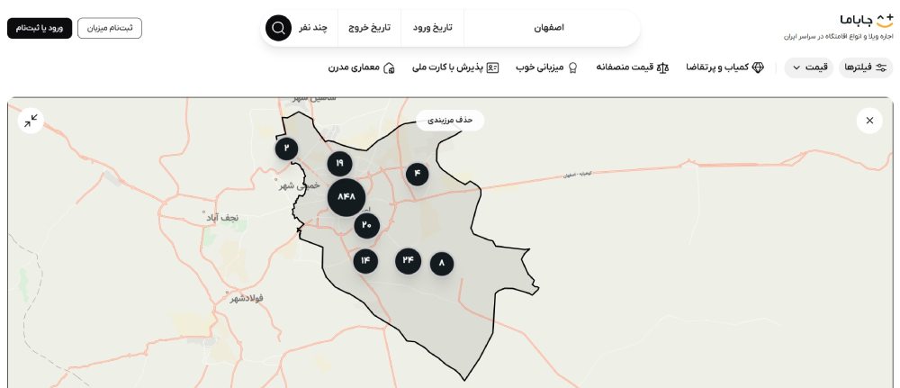 اقامتگاههای اصفهان در جاباما روی نقشه