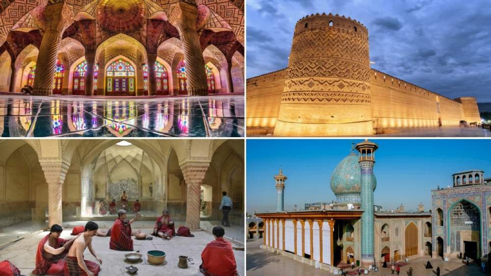 ارگ کریم‌خان، مسجد نصیرالملک، حمام وکیل و شاهچراغ شیراز