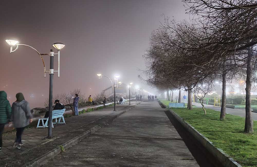 پارک بلوار انزلی در یک شب مهگرفته
