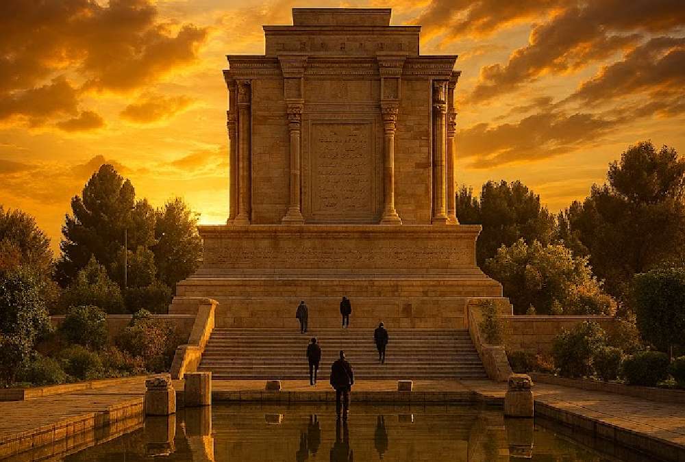 آرامگاه فردوسی مشهد در منظره غروب آفتاب
