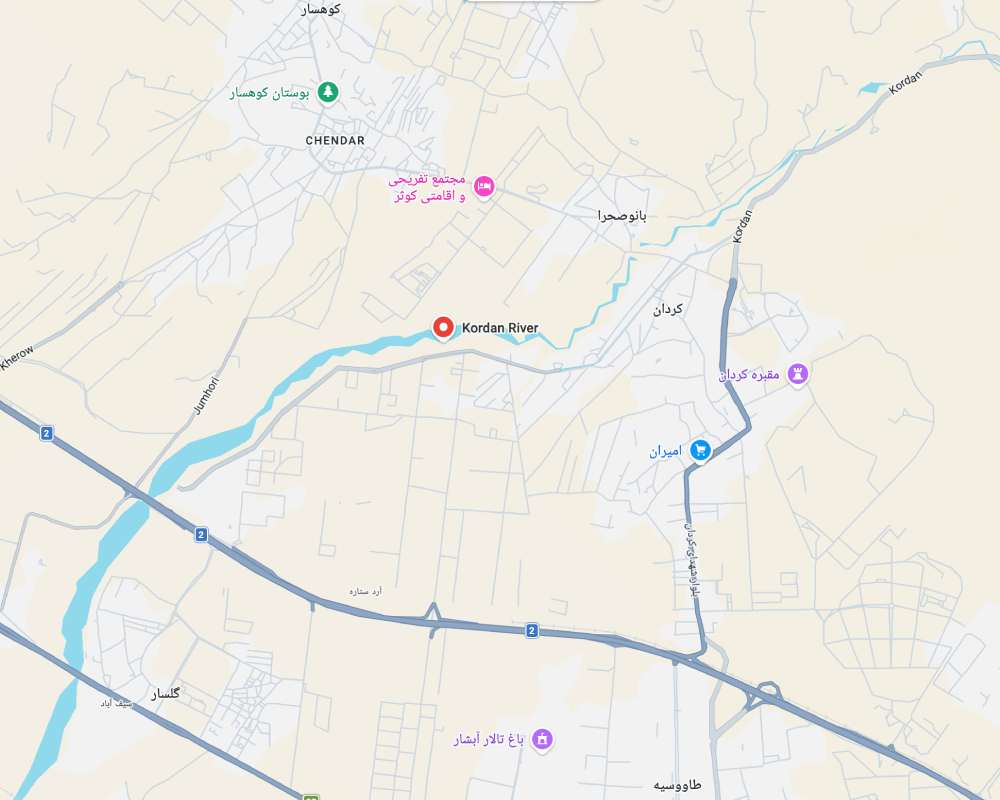 موقعیت رودخانه کردان در نقشه گوگل