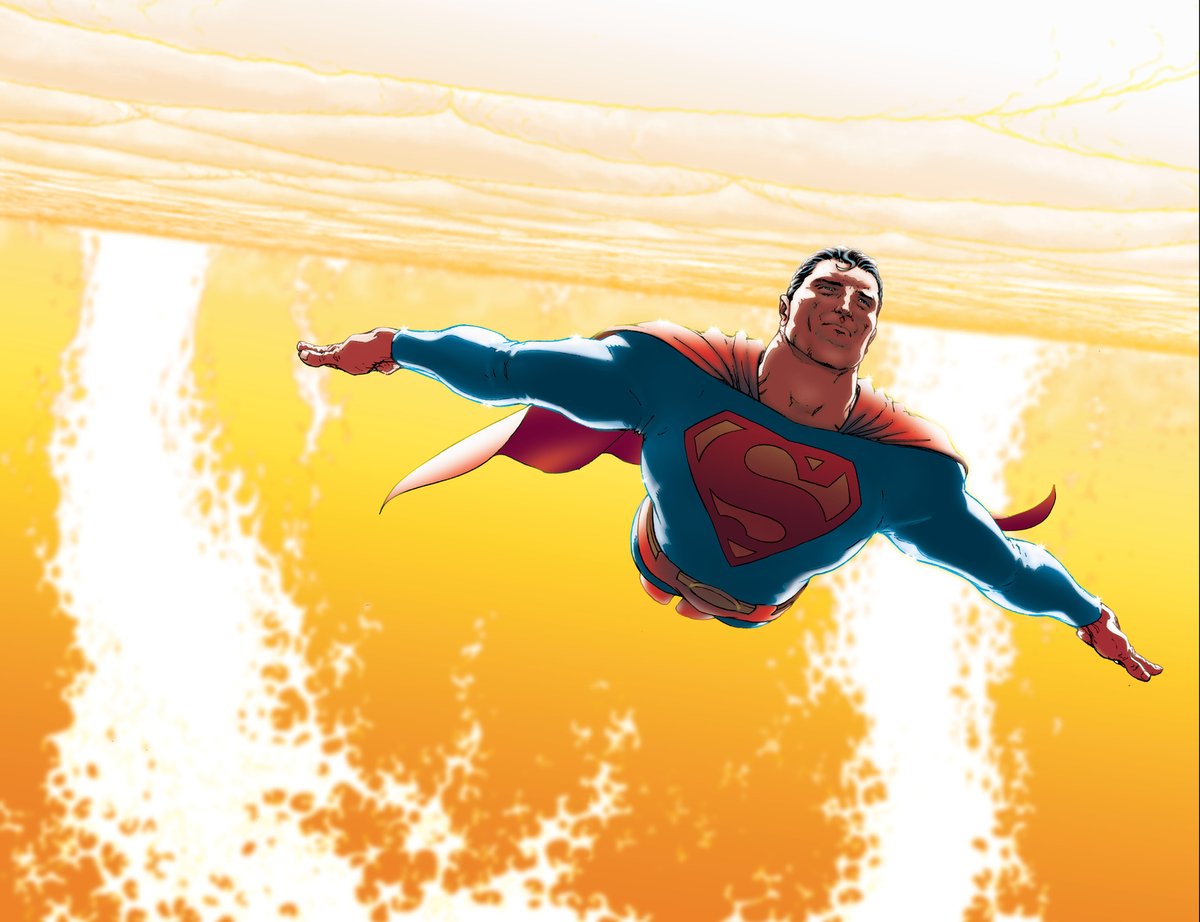 سوپرمن در حال عبور از سطح خورشید در All-Star Superman، دی‌سی کامیکس (2005).