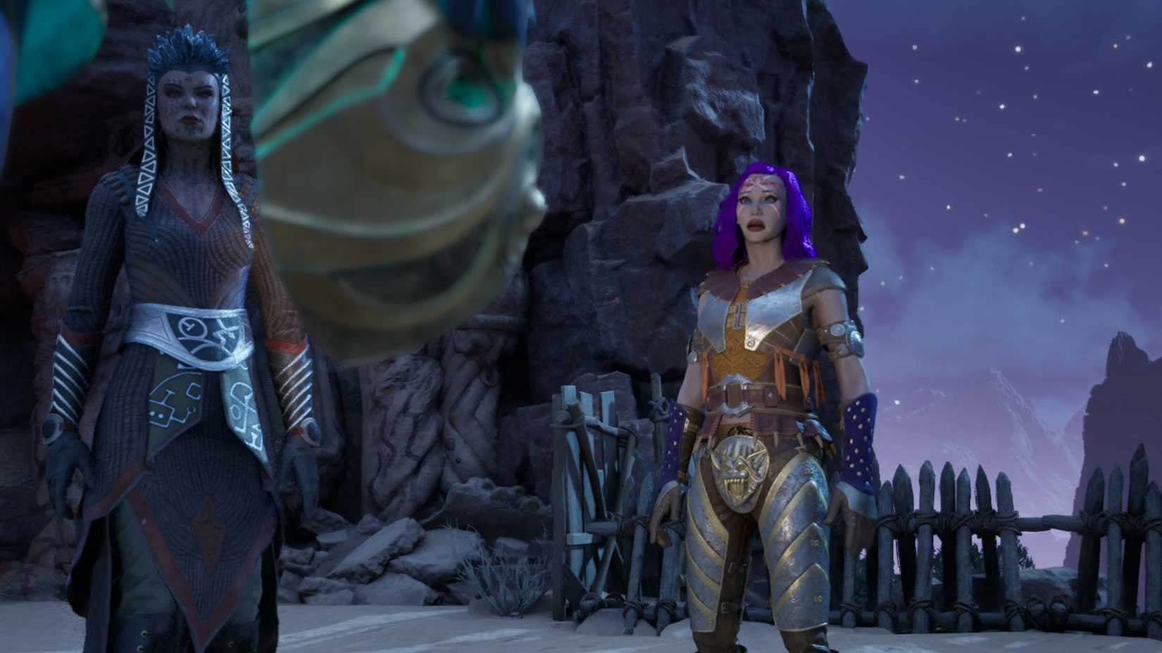 یک شخصیت زن از بازی Avowed که شوکه و ناراحت به نظر می‌رسد. به طور خاص، او ویژگی‌های Godlike بسیار کمی دارد.