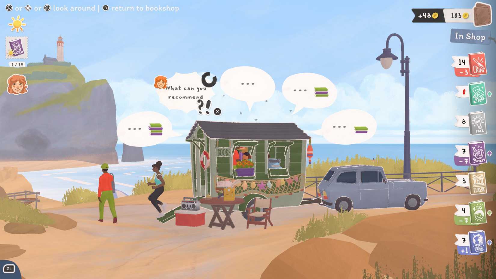 راه‌اندازی فروشگاه در ساحل در Tiny Bookshop.