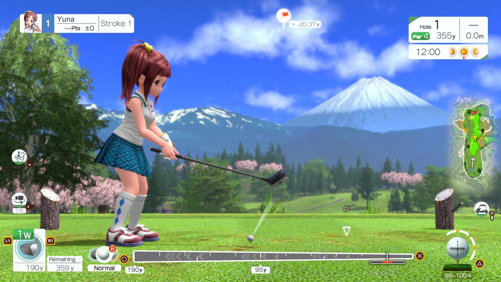 یونا در حال ضربه زدن در بازی Everybody's Golf: Hot Shots.