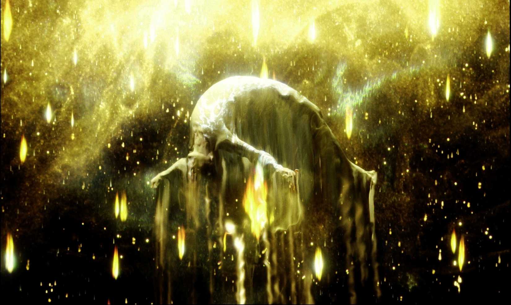 بدنی به کیهان صعود می‌کند و نوری زرد در پی آن می‌درخشد، در صحنه‌ای از فیلم The Fountain اثر دارن آرونوفسکی در سال ۲۰۰۶