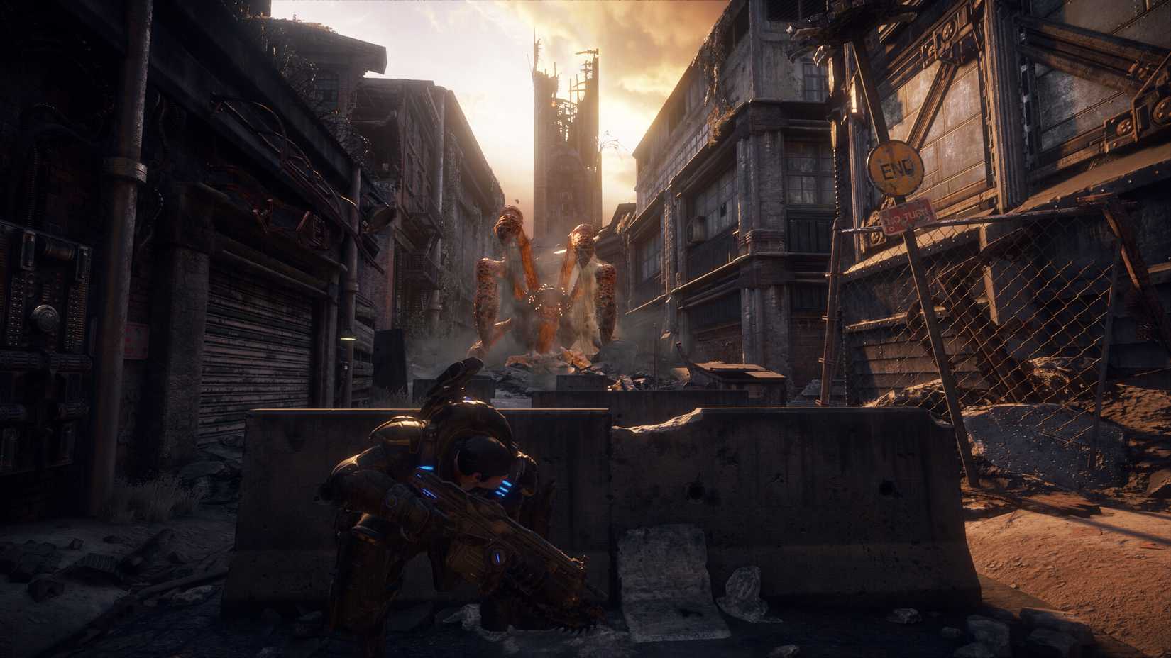 مارکوس فنیکس در یک مرحله بیرونی در Gears of War: Reloaded.