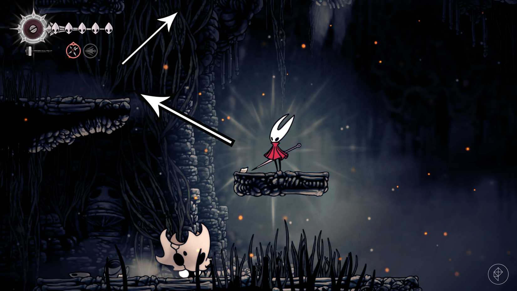 مسیر به مکان سوم Volatile Flintbeetle در Hollow Knight: Silksong.