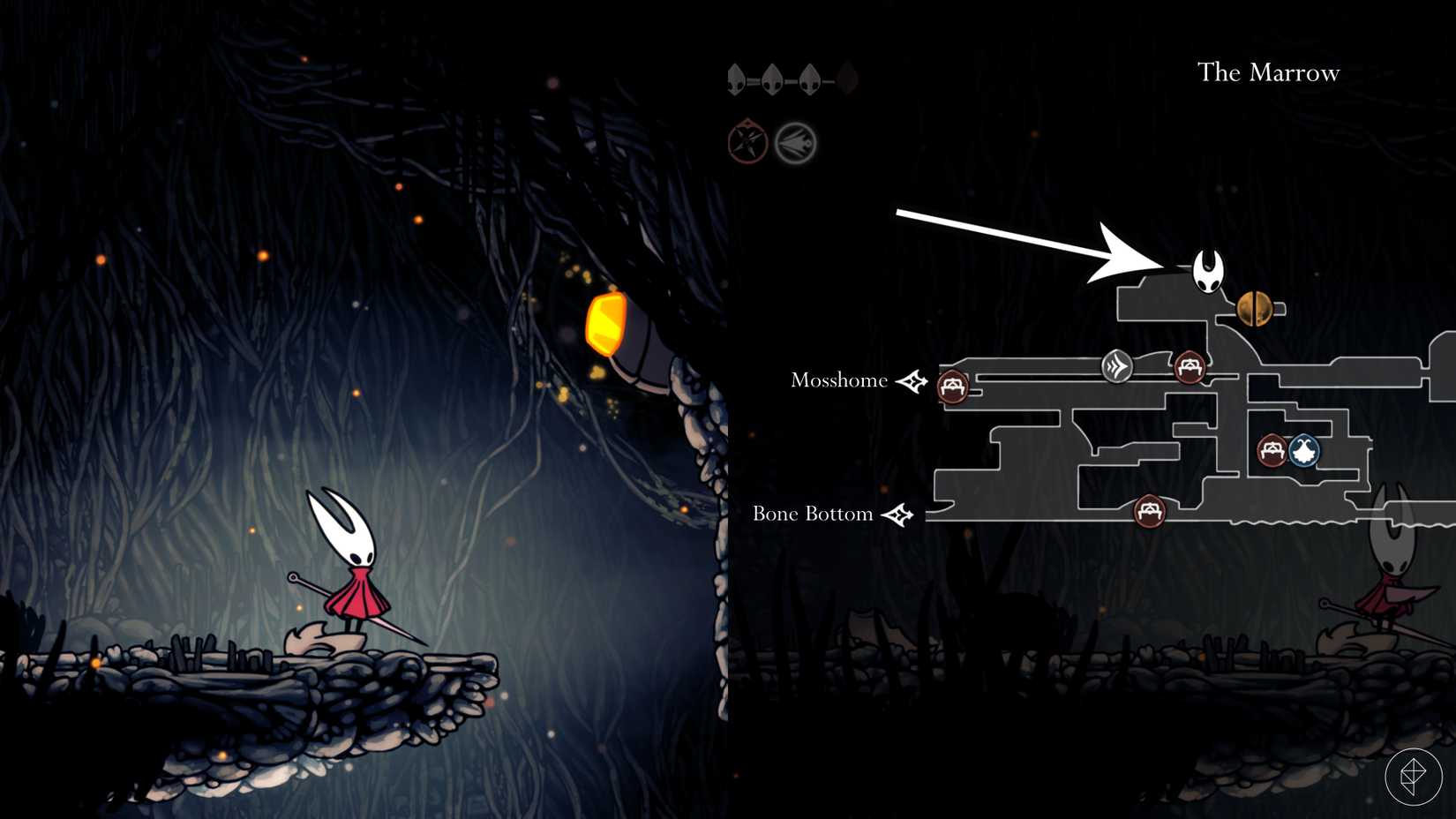 مسیر به مکان سوم Volatile Flintbeetle در Hollow Knight: Silksong.