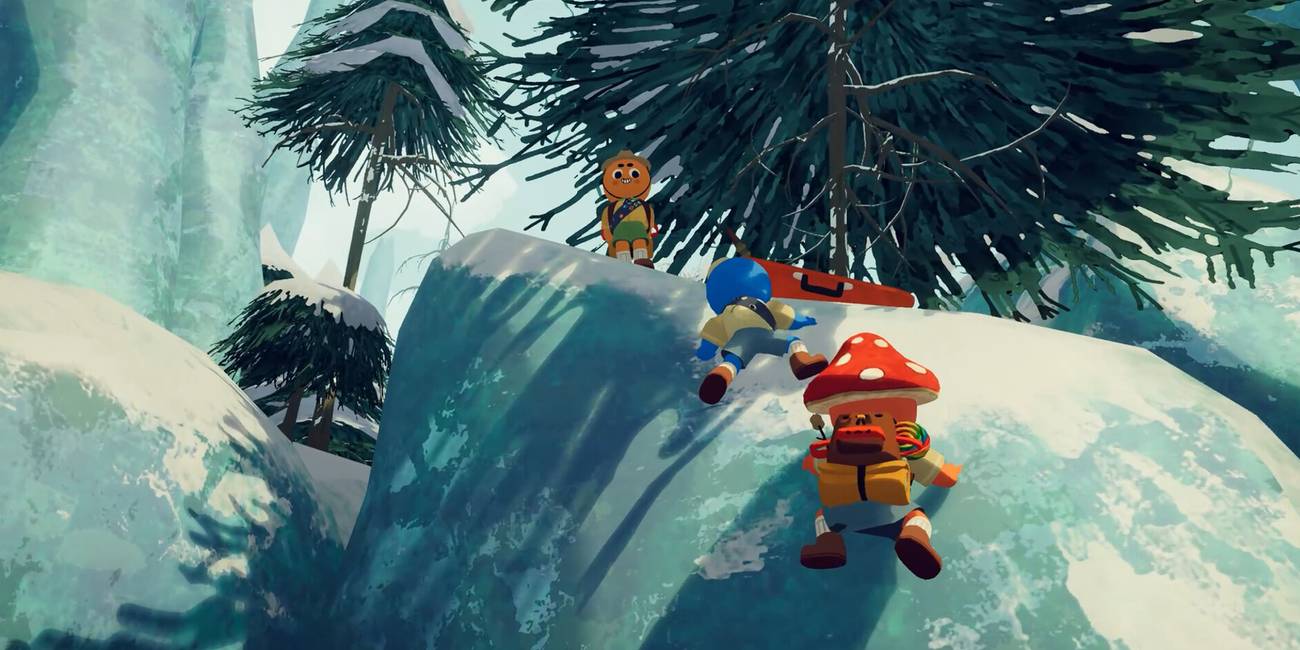 یک موج‌سوار در حال سر خوردن بر روی یک منظره زیبا و پاستلی در Sword of the Sea