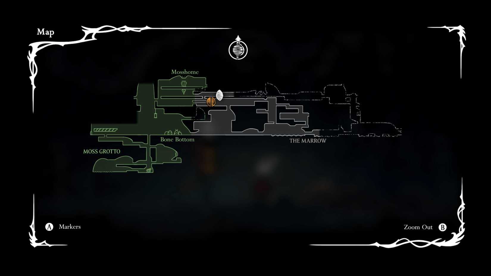 نقشه Silksong مکان Bone Bottom و برخی مکان‌های دیگر را نشان می‌دهد
