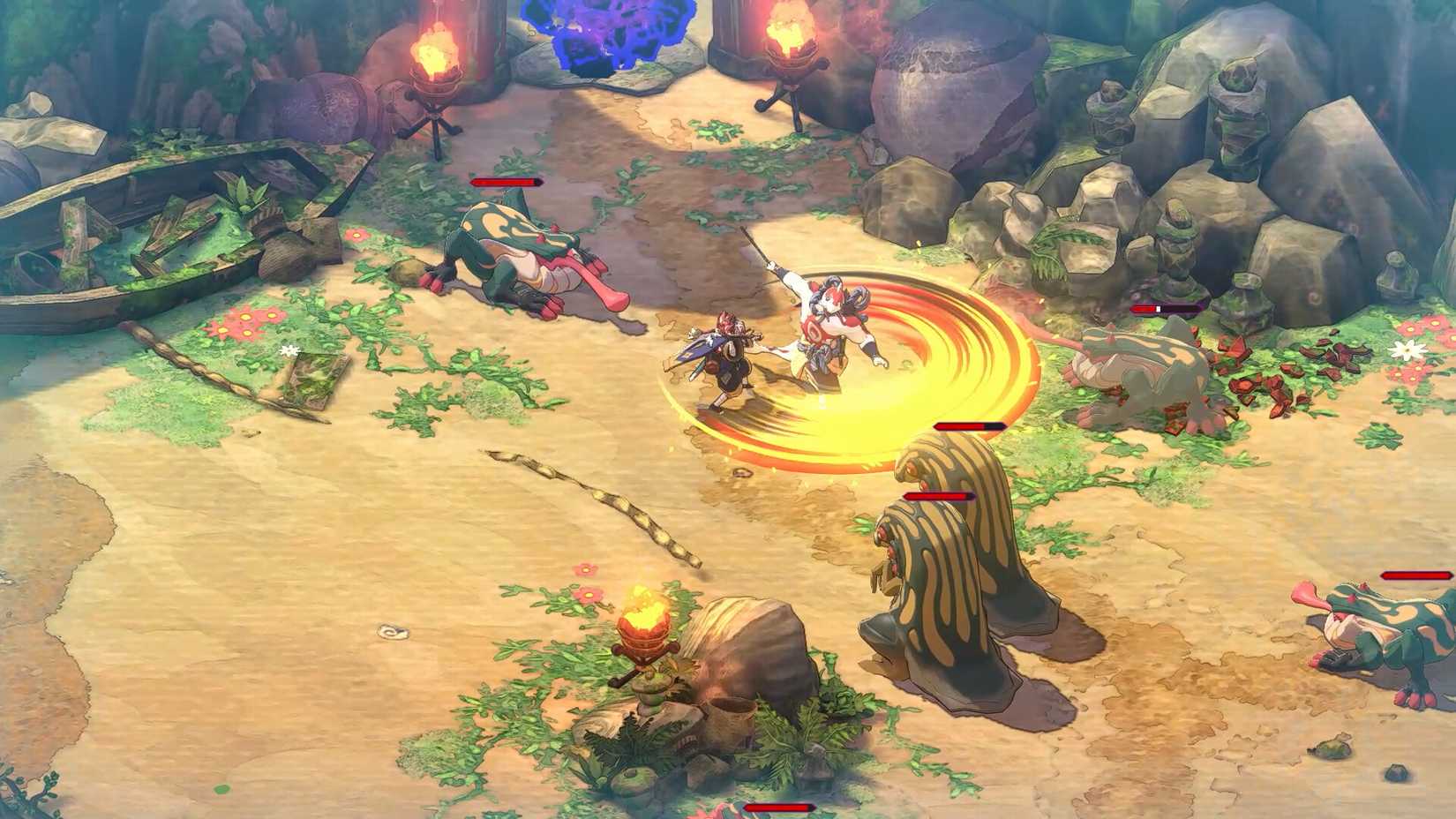 مبارزه با یک هیولای دریایی در Towa and the Guardians of the Sacred Tree.