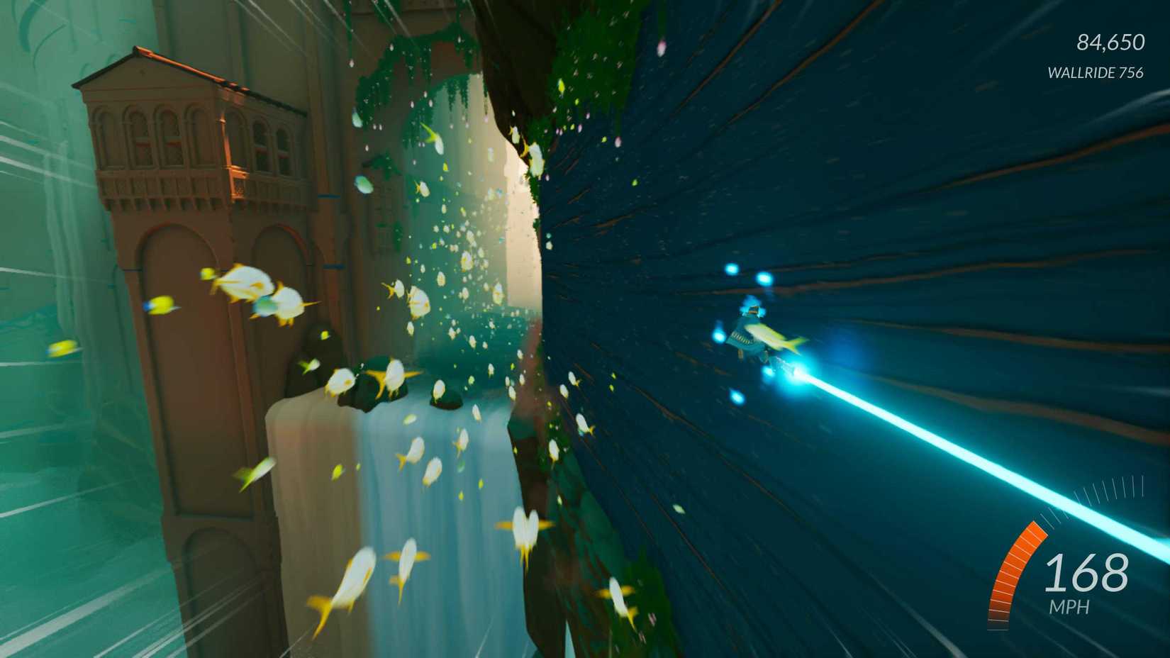 شخصیت در حال سواری بر لاک‌پشت در Sword of the Sea.