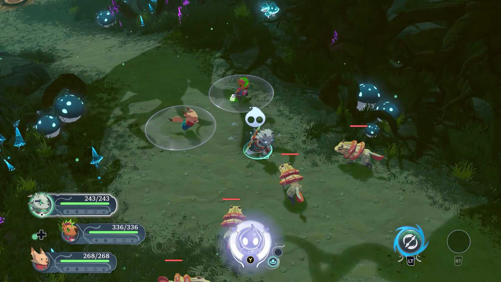 گیم‌پلی مبارزه در The Lonesome Guild که اعضای گروه در حال دفع دشمنان هستند.