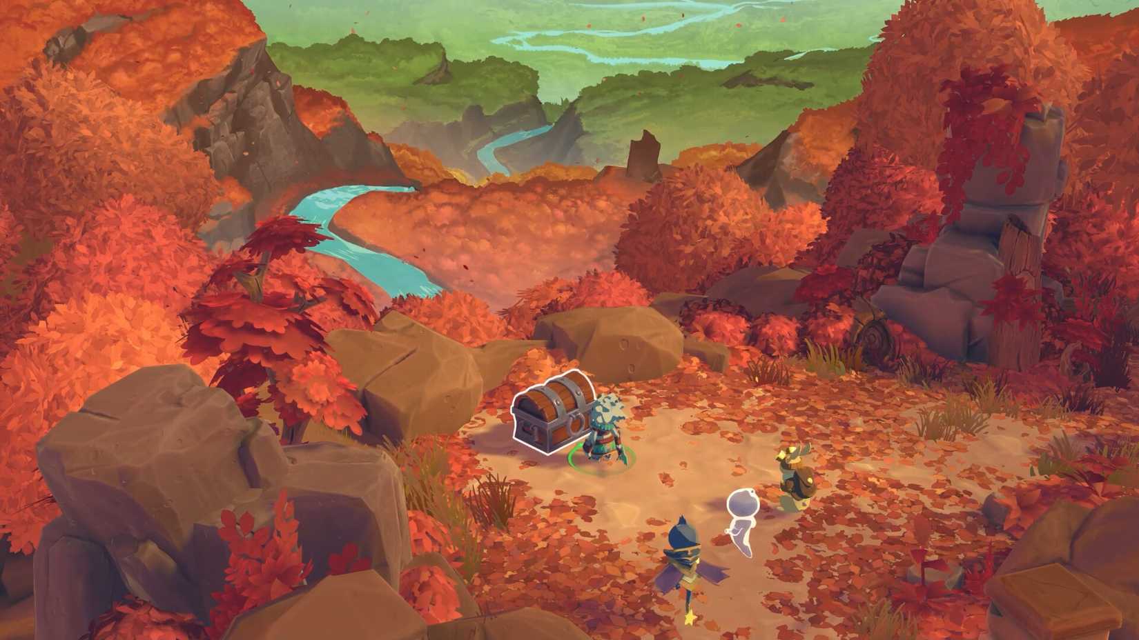 شخصیت‌ها در حال باز کردن یک صندوق گنج در The Lonesome Guild.