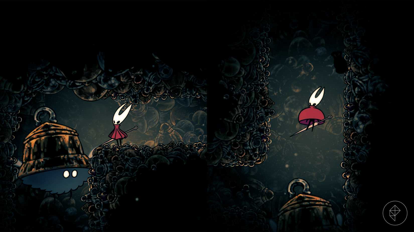 هورنت در کنار ویدو، یک رئیس عنکبوتی، در بازی Hollow Knight: Silksong.