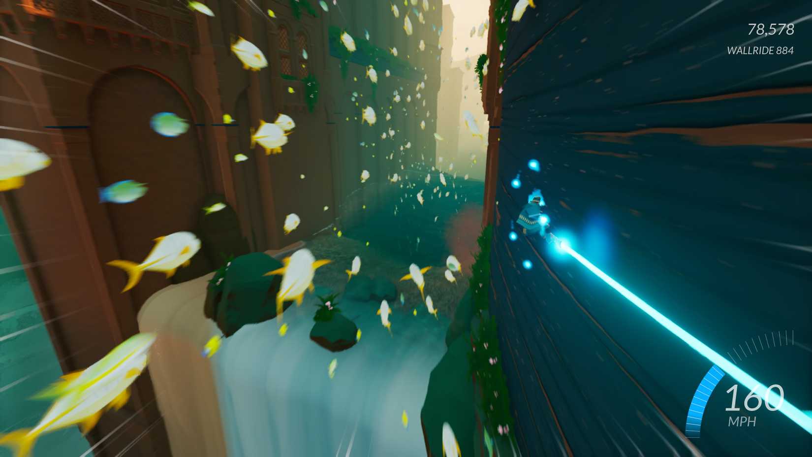 قهرمان بازی Sword of the Sea با سرعت 160 مایل بر ساعت از دیوار عبور می‌کند، اگرچه سرعت او می‌تواند به راحتی به چهار رقم برسد.