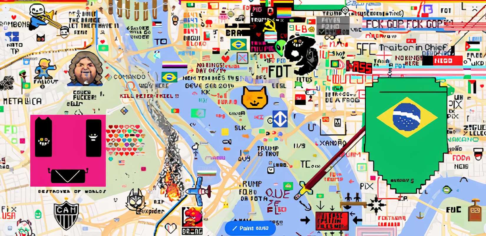 بخشی از واشنگتن دی سی، همانطور که در wplace، نقشه هنری پیکسلی مشارکتی به تصویر کشیده شده است.