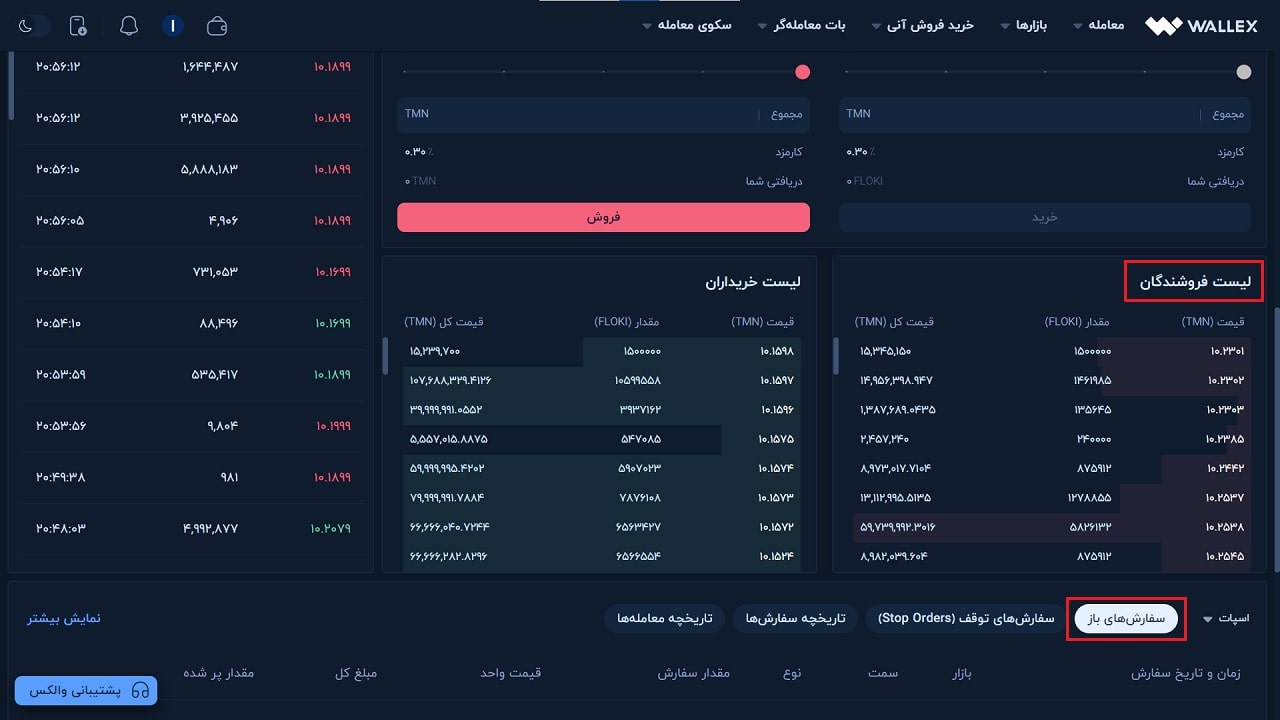 وضعیت سفارش فروش FLOKI