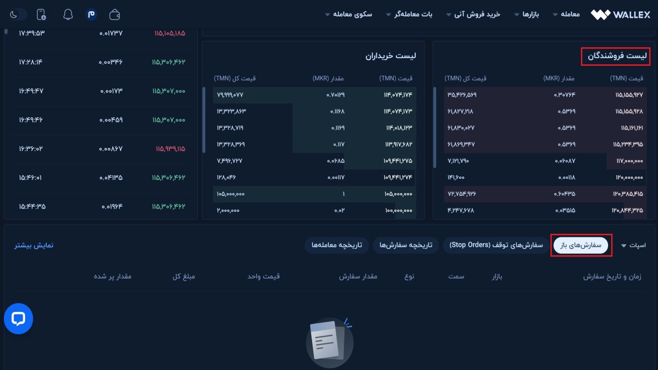 وضعیت سفارش فروش MKR