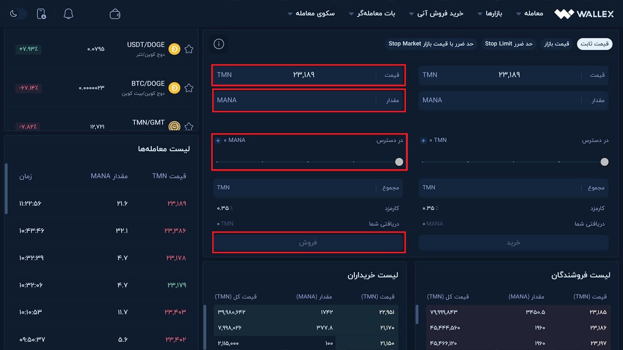 اطلاعات مورد نیاز برای فروش MANA