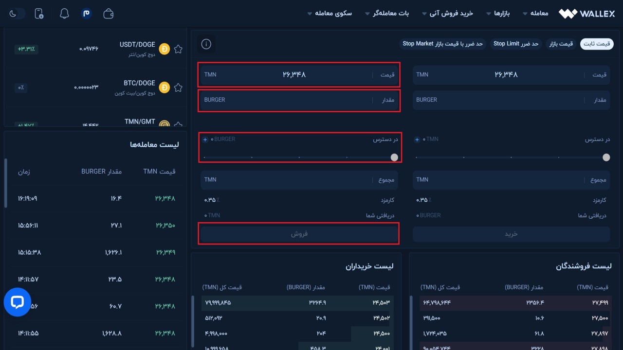 اطلاعات مورد نیاز برای فروش BURGER