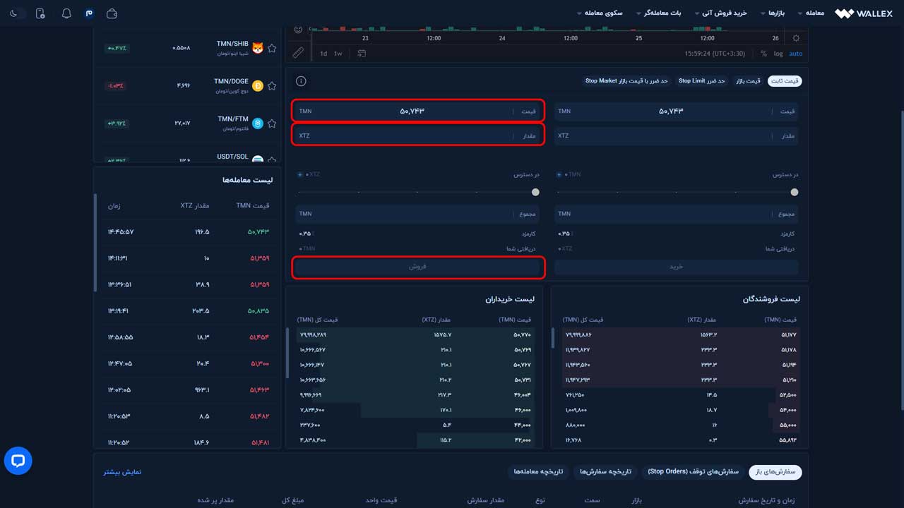 اطلاعات مورد نیاز برای فروش XTZ